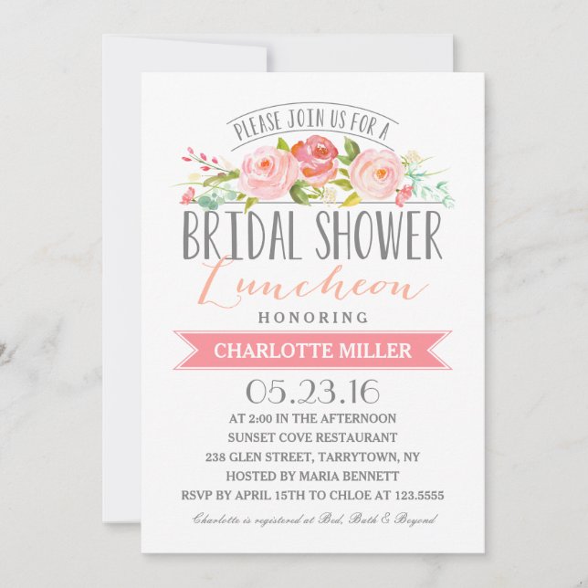 Invitation Fête de la mariée rose de déjeuner de bannière (Devant)