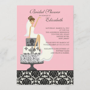 Invitation Fête de la mariée rose de jeune mariée de brune de