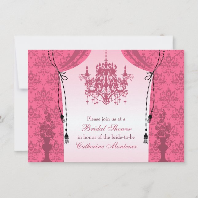 Invitation Fête de la mariée rose de rideaux en lustre et en (Devant)