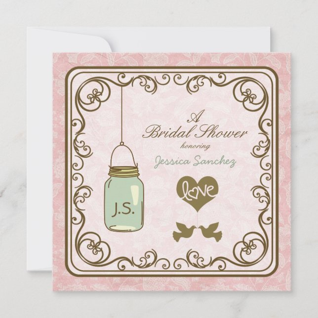 Invitation Fête de la mariée rose et Brown rustique de pot de (Devant)