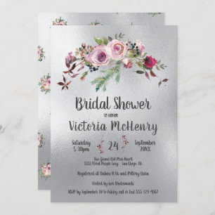 Invitation Fête de la mariée rose givrée florale d'aquarelle