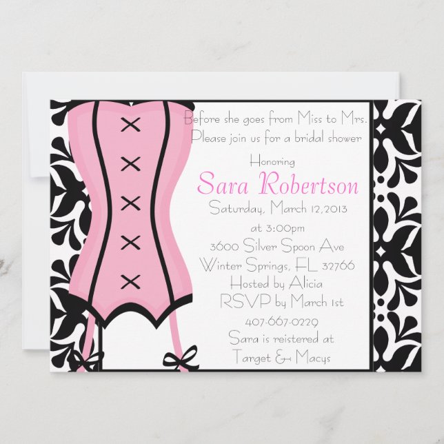 Invitation Fête de la mariée rose Inivitation de lingerie (Devant)