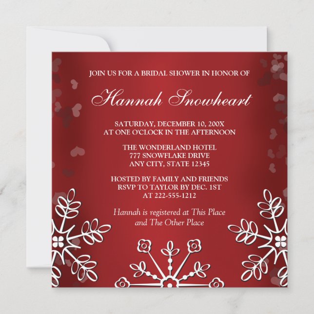 INVITATION FÊTE DE LA MARIÉE ROUGE DE FLOCON DE NEIGE (Devant)