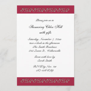 Invitation Fête de la mariée rouge de rouge et de perles