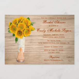 Invitation Fête de la mariée rustique de bottes et de
