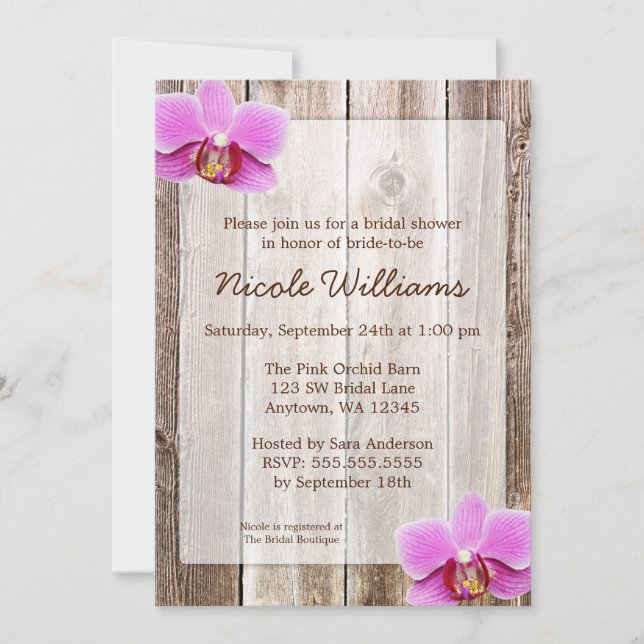 Invitation Fête de la mariée rustique en bois de grange (Devant)