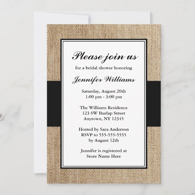 Invitation Fête de la mariée rustique formelle de noir de (Devant)
