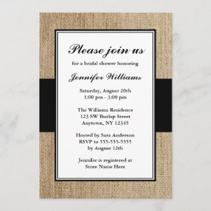 Invitation Fête de la mariée rustique formelle de noir de