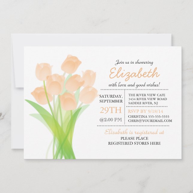 Invitation Fête de la mariée typographique moderne de tulipe (Devant)