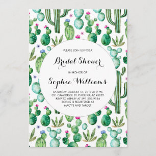 Invitation Fête de la mariée verte avec du charme de cactus