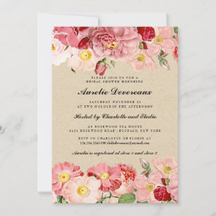 Invitation Fête de la mariée vintage rose moderne de Papier