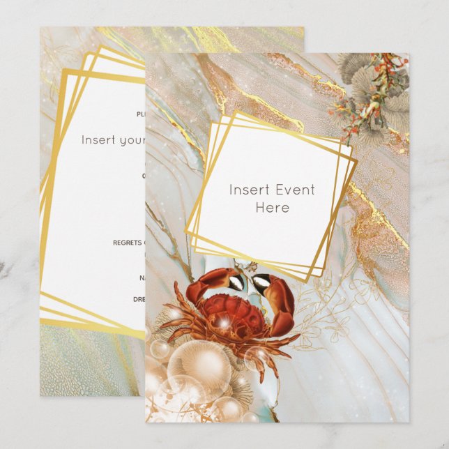 Invitation Fête de la mer marine en marbre rouge (Devant / Derrière)