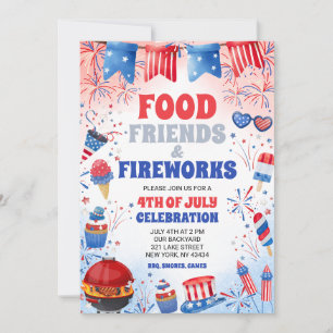 Invitation Fête de la nourriture, des amis et des feux d'arti