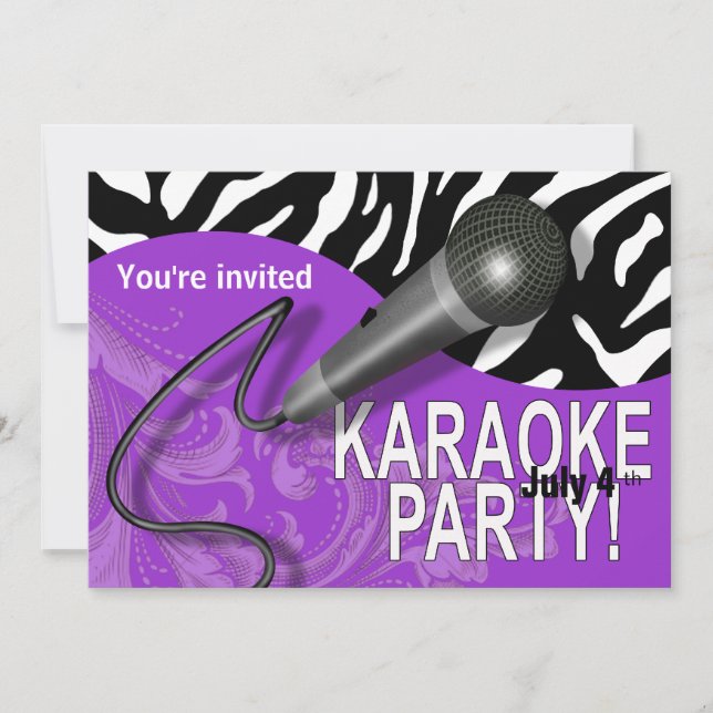 Invitation Fête de la nuit des filles du Karaoke Zebra (Devant)