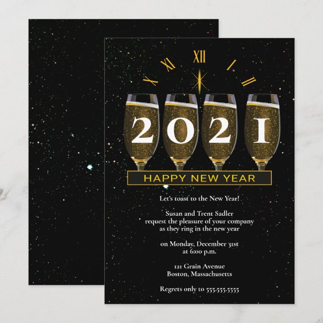Invitation Fête de la nuit du Nouvel An autour des élégantes  (Devant / Derrière)