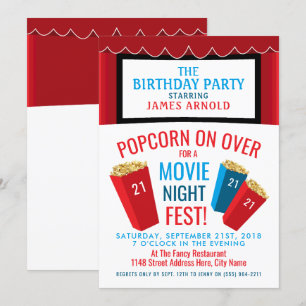 Invitation Fête de la nuit, Popcorn Cinema fête d'anniversair