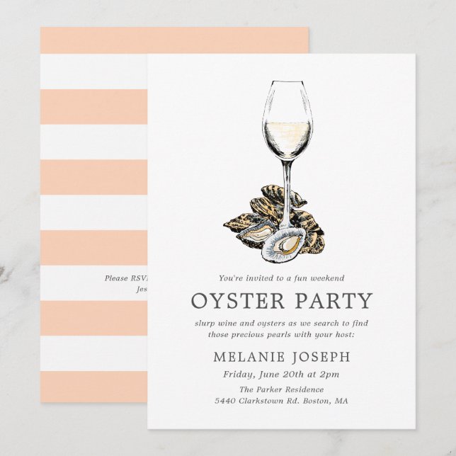 Invitation Fête de la Perle d'Huître | Rayures de Pêche (Devant / Derrière)
