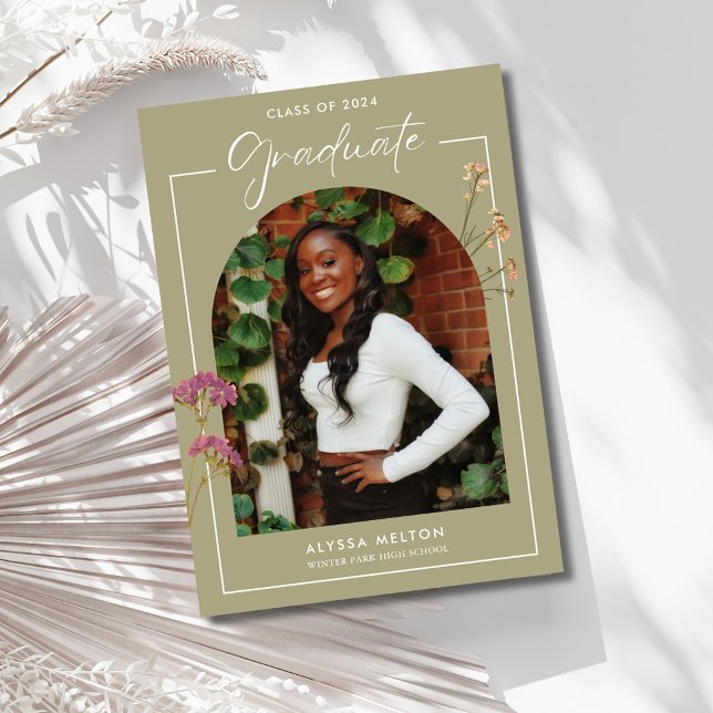 Invitation Fête de la photo Fleur sauvage du secondaire (High School Wildflowers Photo Graduation Party Invitation)