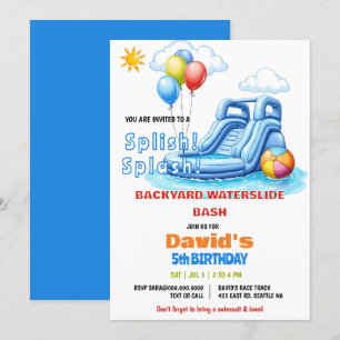 Invitation Fête de la piscine à éclaboussure glissade d'eau A