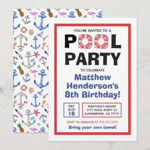 Invitation Fête de la piscine Anniversaire été