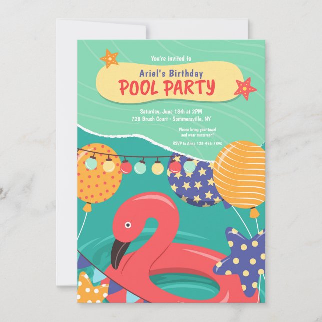 Invitation Fête de la piscine d'anniversaire (Devant)