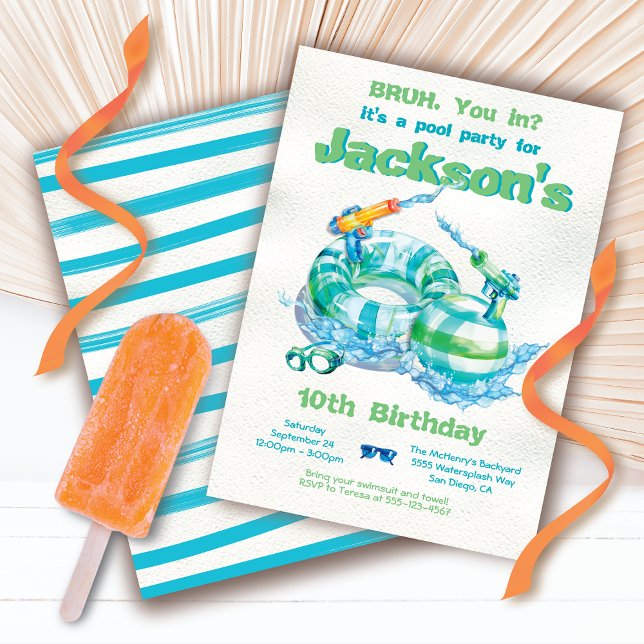 Invitation Fête de la piscine d'anniversaire de Bruh (Créateur téléchargé)