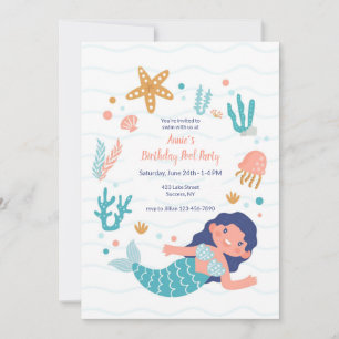 Invitation Fête de la piscine d'anniversaire de la sirène