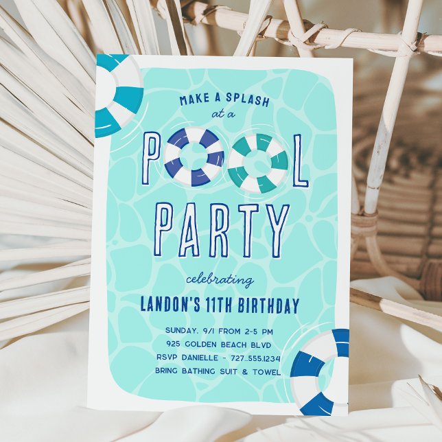 Invitation Fête de la piscine d'anniversaire tropicale (Créateur téléchargé)