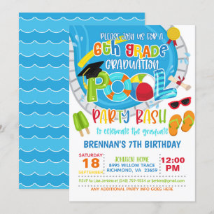 Invitation Fête de la piscine de 6e année - Garçon