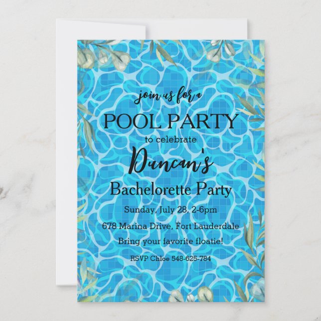 Invitation fête de la piscine de bachelorts tropicaux (Devant)