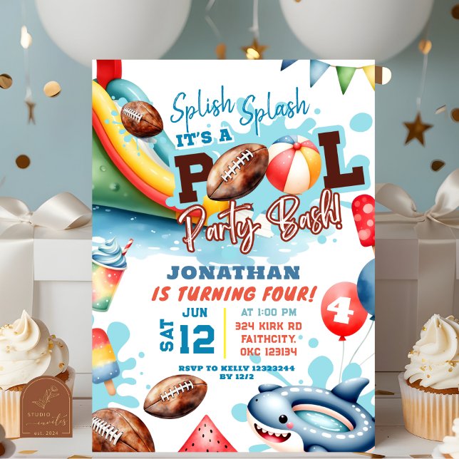 Invitation Fête de la piscine de football Anniversaire (Créateur téléchargé)