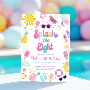 Invitation Fête de la piscine de huit filles Anniversaire d'é
