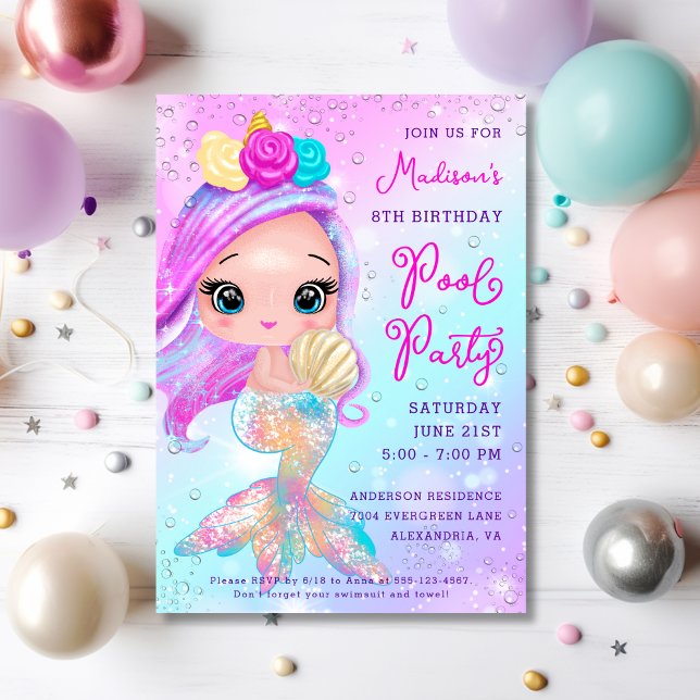Invitation Fête de la piscine de la Parties scintillant de si (Créateur téléchargé)