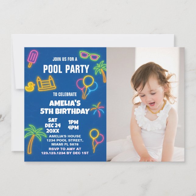Invitation Fête de la piscine de lueur Anniversaire Invitatio (Devant)