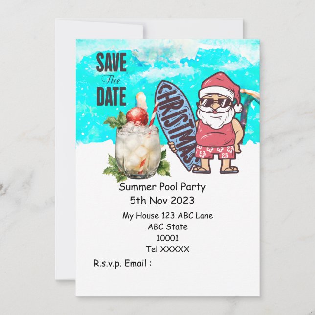 Invitation Fête de la piscine de Noël avec le Père Noël Boiss (Devant)