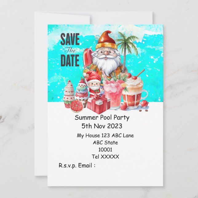 Invitation Fête de la piscine de Noël avec le Père Noël Boiss (Devant)