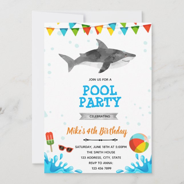 Invitation Fête de la piscine de plage de requins (Devant)