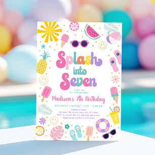 Invitation Fête de la piscine de sept filles Anniversaire été