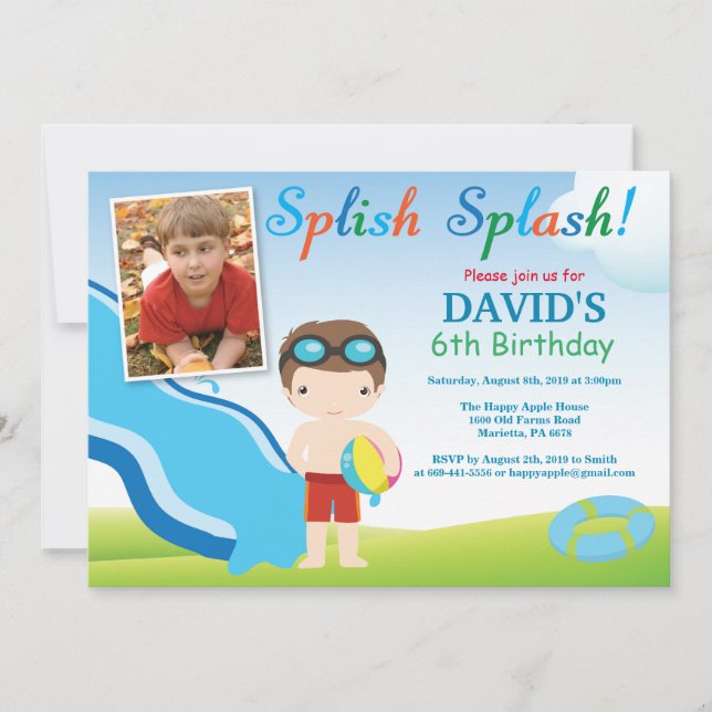 Invitation Fête de la piscine de toboggan aquatique Anniversa (Devant)