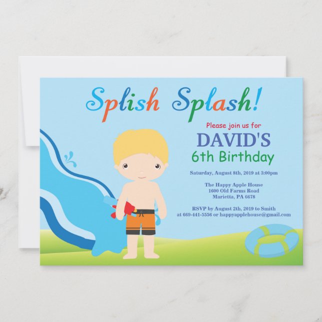 Invitation Fête de la piscine de toboggan aquatique Anniversa (Devant)