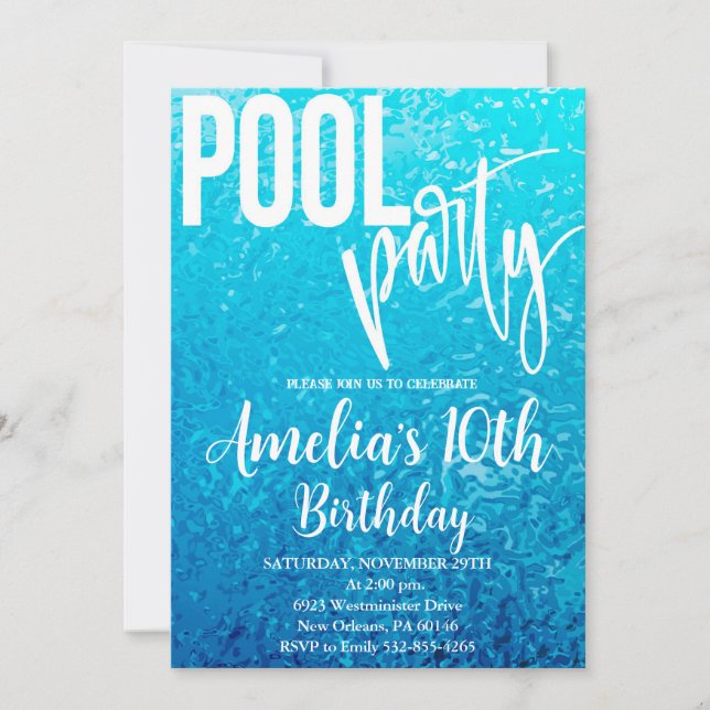 Invitation Fête de la piscine d'été Anniversaire, Fête de la  (Devant)