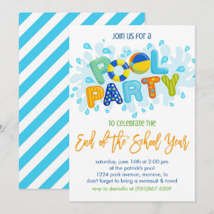 Invitation Fête de la piscine d'été, fin de l'année scolaire