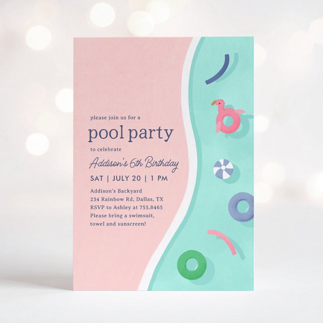 Invitation Fête de la piscine d'été moderne Anniversaire (Créateur téléchargé)