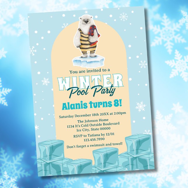 Invitation Fête de la piscine d'hiver de l'ours polaire Anniv (Créateur téléchargé)