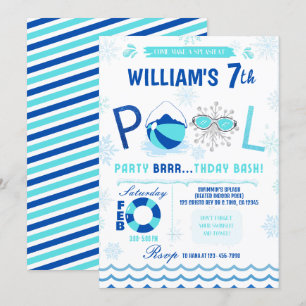 Invitation Fête de la piscine d'hiver   Nage Anniversaire Inv