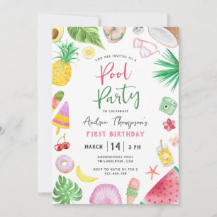 Invitation Fête de la piscine moderne été enfants n'importe q