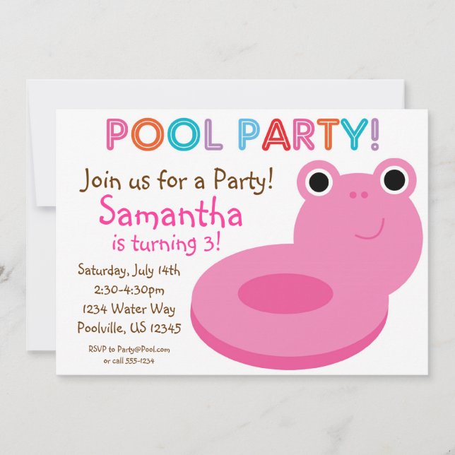 Invitation Fête de la piscine - Piscine rose Anniversaire flo (Devant)