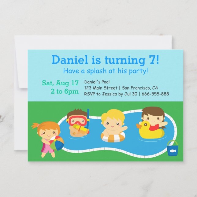 Invitation Fête de la piscine pour enfants (Devant)