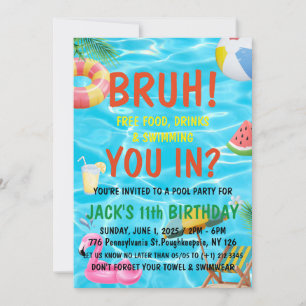 Invitation Fête de la piscine pour garçons de Bruh Anniversai