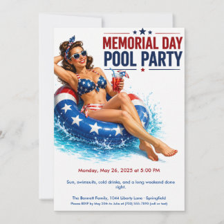 Invitation Fête de la piscine pour le Memorial Day | Fête d'é